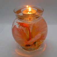 (image for) Coral Hibiscus Flower Design In Flat Top Glass Refillable Forever Gel Candle