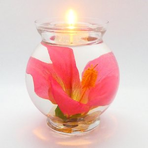 (image for) Mauve Color Hibiscus Gel Candle Design In Flat Top Glass Refillable Forever Gel Candle With 4 Pack