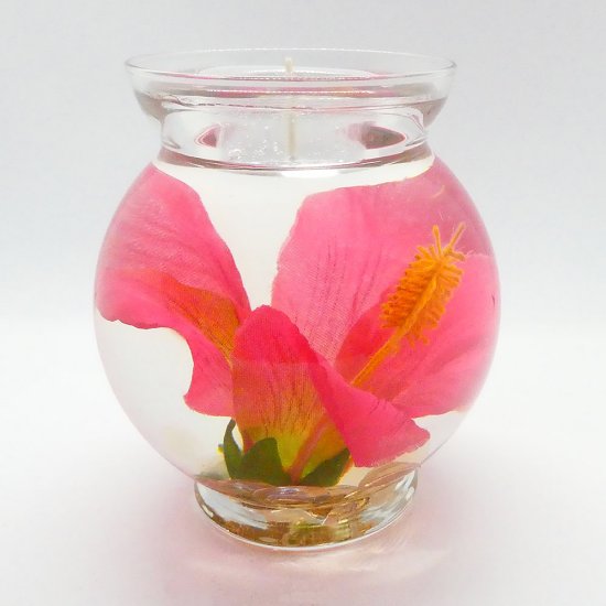 (image for) Mauve Color Hibiscus Gel Candle Design In Flat Top Glass Refillable Forever Gel Candle With 4 Pack