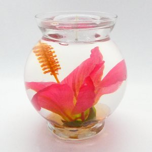 (image for) Mauve Color Hibiscus Gel Candle Design In Flat Top Glass Refillable Forever Gel Candle With 4 Pack
