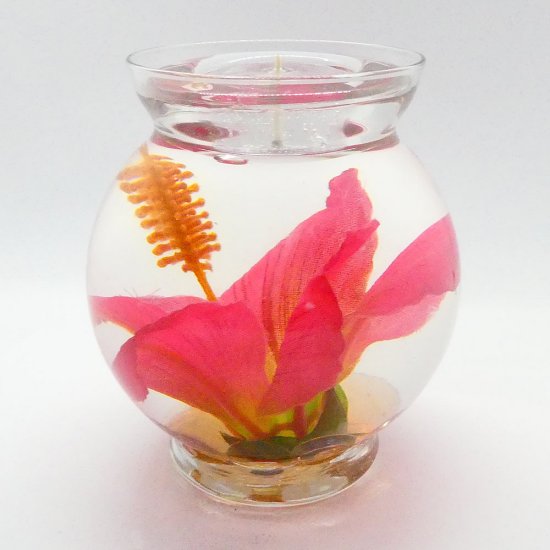 (image for) Mauve Color Hibiscus Gel Candle Design In Flat Top Glass Refillable Forever Gel Candle With 4 Pack