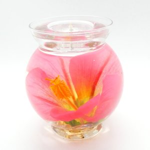 (image for) Mauve Color Hibiscus Gel Candle Design In Flat Top Glass Refillable Forever Gel Candle With 4 Pack