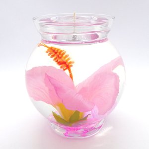 (image for) Pink Color Hibiscus Gel Candle Design In Flat Top Glass Refillable Forever Gel Candle With 4 Pack