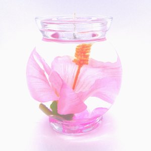 (image for) Pink Color Hibiscus Gel Candle Design In Flat Top Glass Refillable Forever Gel Candle With 4 Pack