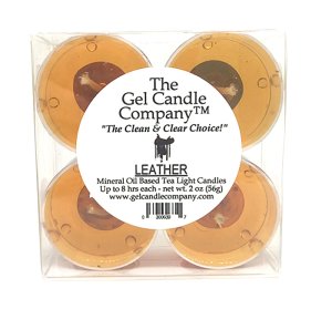 (image for) Leather Scented Gel Candle Tea Lights - 4 pk.