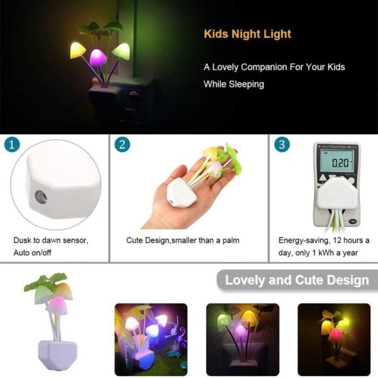 (image for) Pack of qty 2 Mushroom Color Changing LED Plug In Night Lights