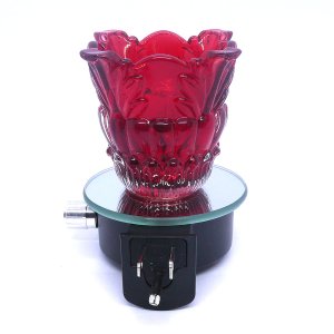 (image for) Red Floral Leaves Glass Plugin Aroma Warmer Night Light Dimmer