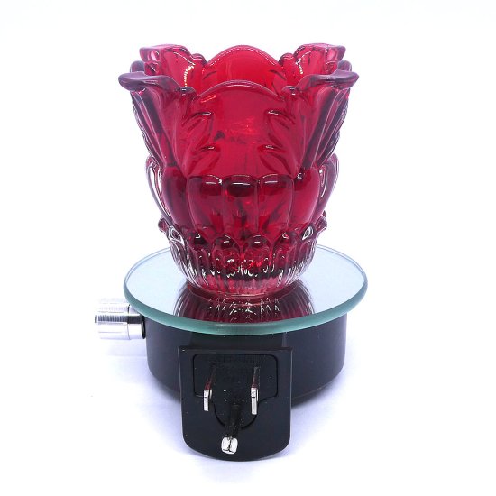 (image for) Red Floral Leaves Glass Plugin Aroma Warmer Night Light Dimmer