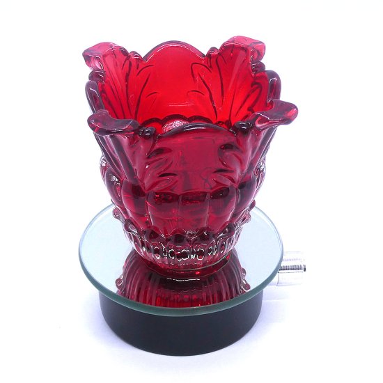 (image for) Red Floral Leaves Glass Plugin Aroma Warmer Night Light Dimmer
