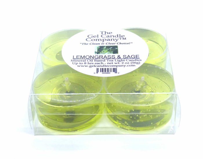 (image for) Lemongrass and Sage Scented Gel Candle Tea Lights - 4 pk.
