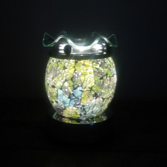 (image for) Elegant Cracked Glass Aroma Lamp Diffuser Warmer - Sage Green
