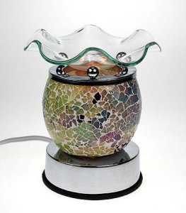 (image for) Elegant Cracked Glass Aroma Lamp Diffuser Warmer - Sage Green