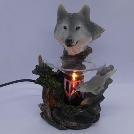(image for) Wolves Figurine Statue Oil Melt Warmer On Dimmer