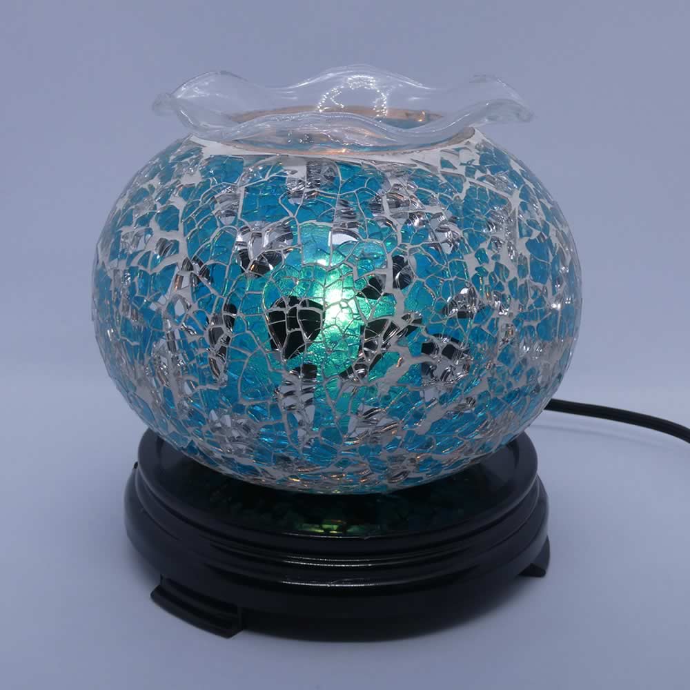 Elegant Cracked Glass Aroma Lamp Diffuser Warmer - Aqua Silver - Click Image to Close