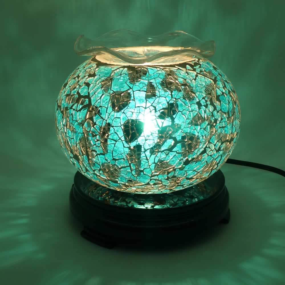 Elegant Cracked Glass Aroma Lamp Diffuser Warmer - Aqua Silver - Click Image to Close