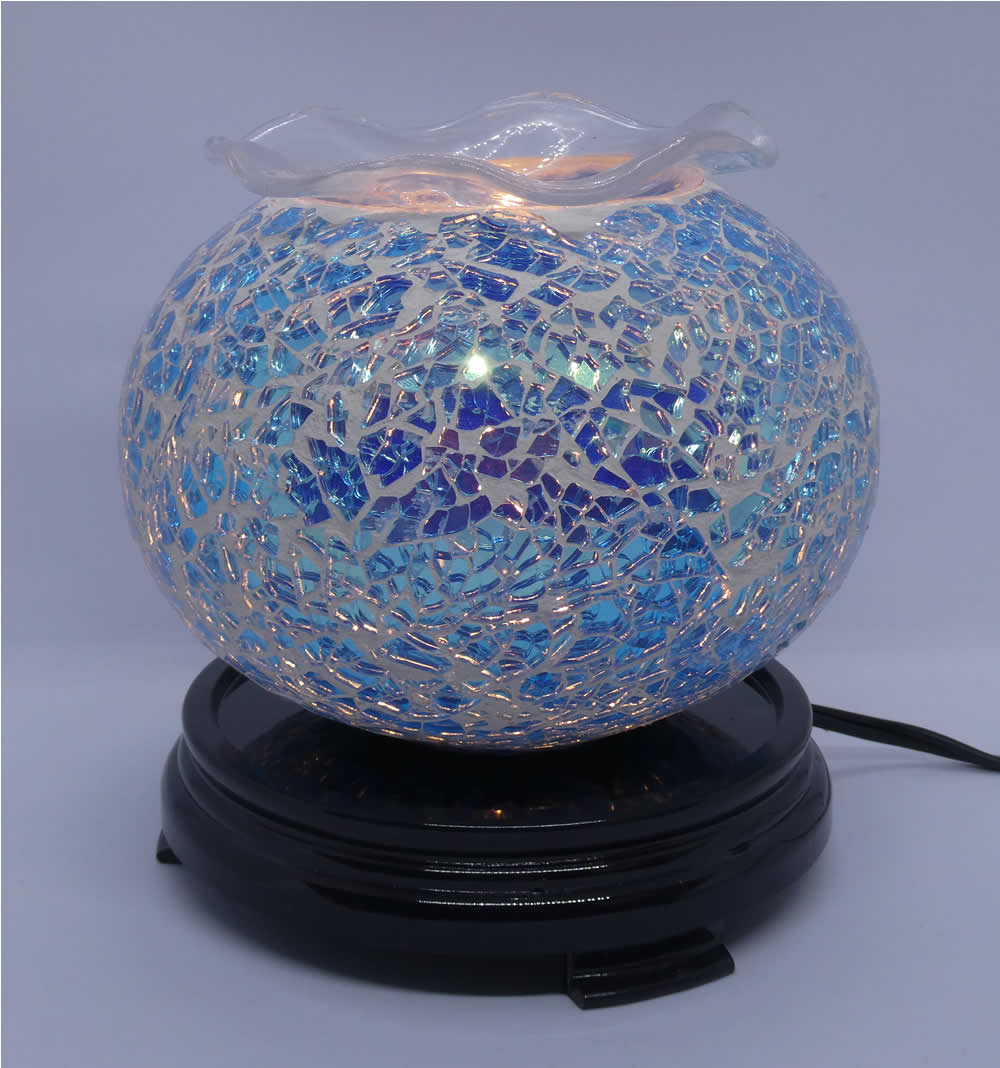 Elegant Cracked Glass Aroma Lamp Diffuser Warmer - Blue - Click Image to Close