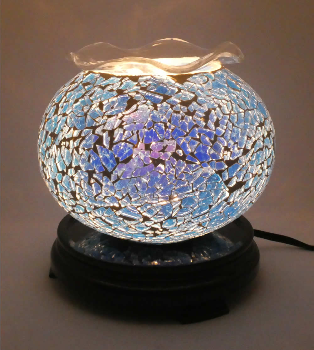 Elegant Cracked Glass Aroma Lamp Diffuser Warmer - Blue - Click Image to Close