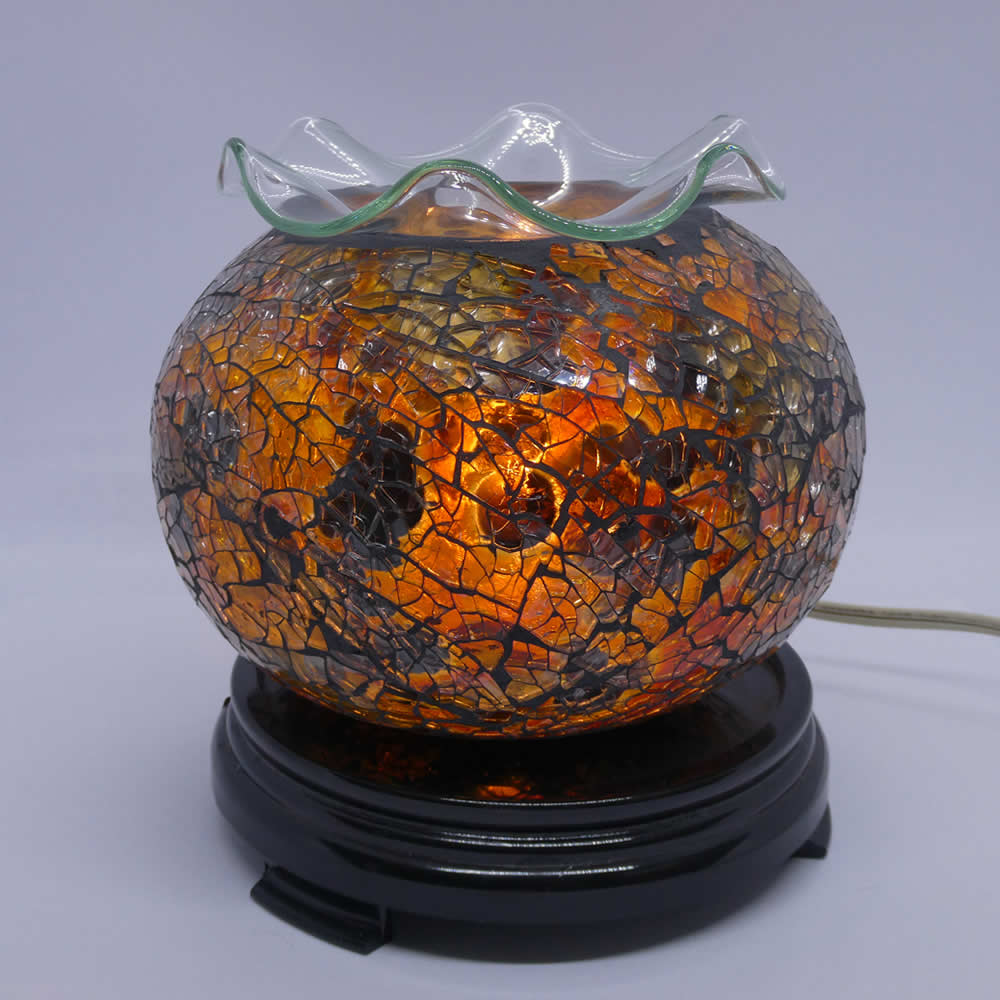 Elegant Cracked Glass Aroma Lamp Warmer - Brown Gold Orange - Click Image to Close