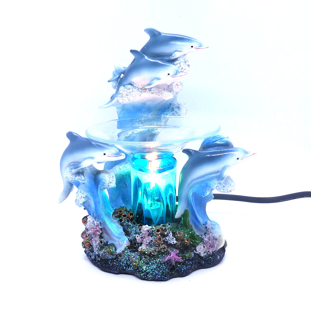 Dolphins Figurine Statue Oil Melt Warmer On Dimmer - Click Image to Close