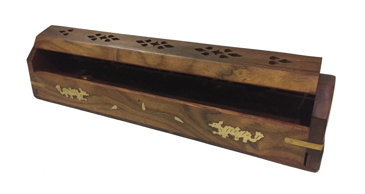 Dragon Wooden Incense Coffin Burner Built In Storage