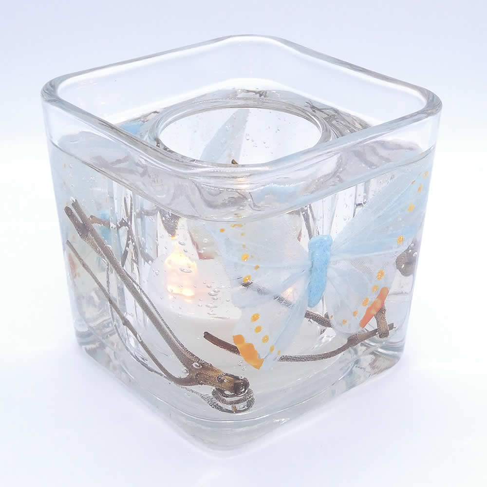 Flameless Baby Blue Butterfly Forever Gel Candle Design