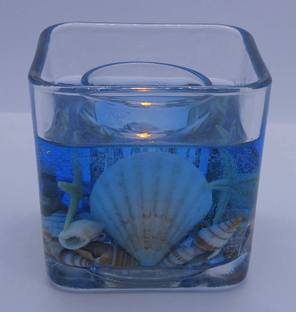 Blue Ocean Starfishes and Seashells Flameless Gel Candle Design - Click Image to Close