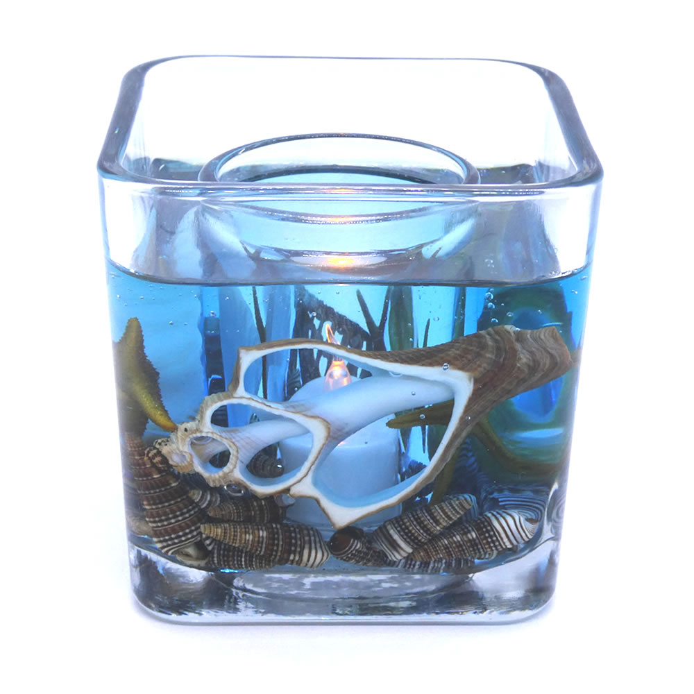 Deep Blue Ocean Starfishes Seashells Flameless Gel Candle Design - Click Image to Close