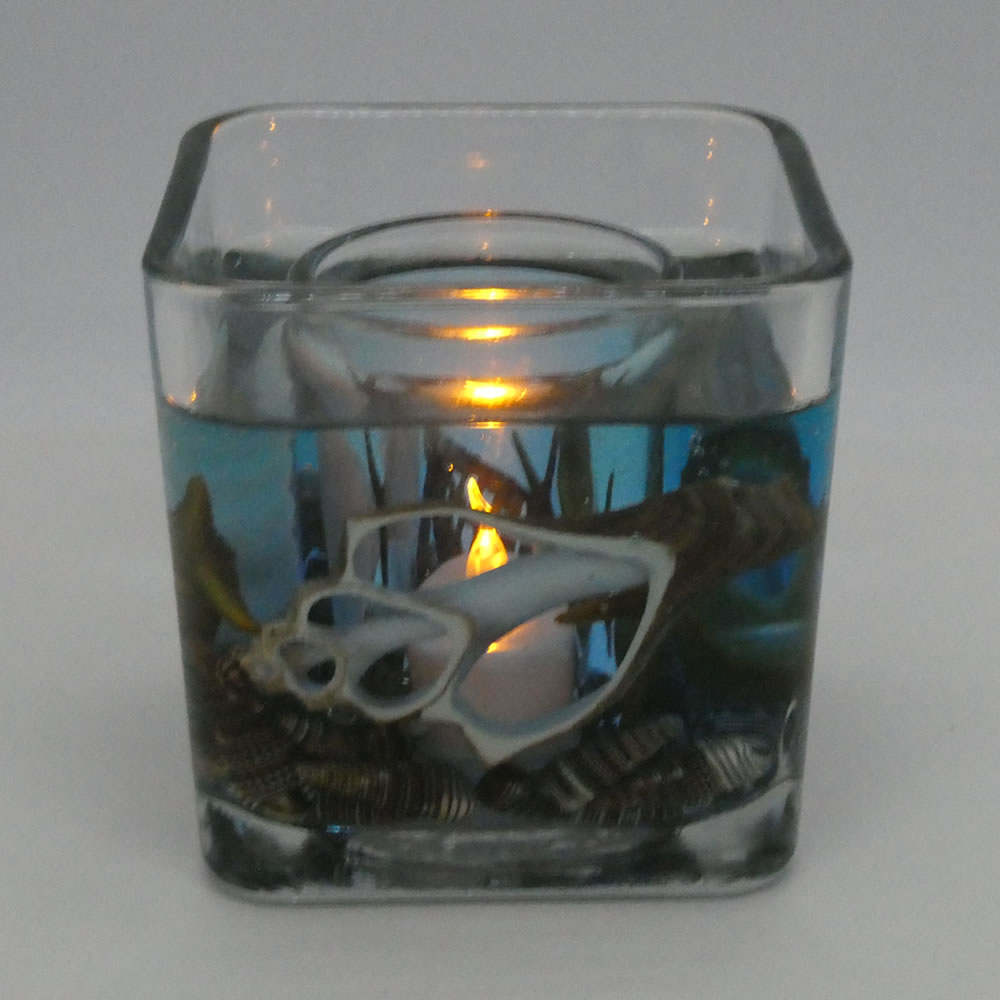 Deep Blue Ocean Starfishes Seashells Flameless Gel Candle Design