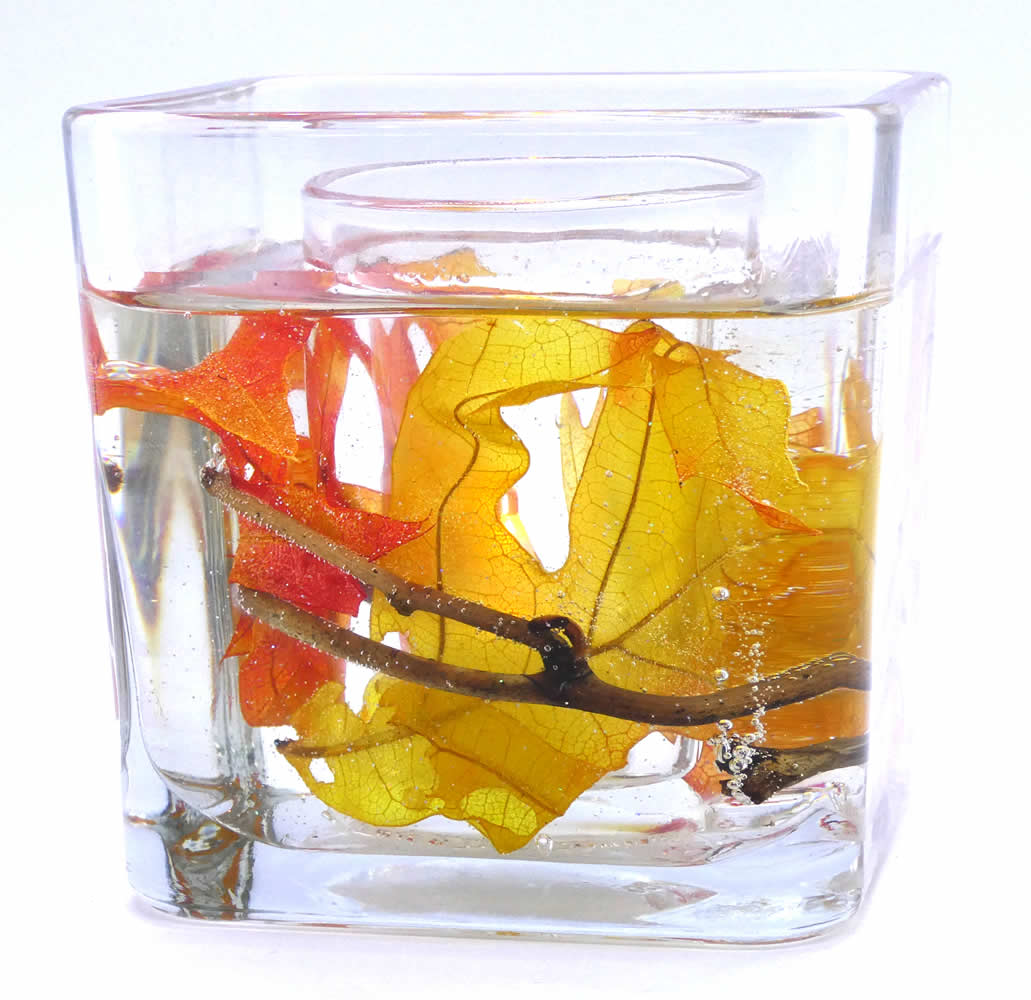 Flameless Fall Leaves Flameless Forever Gel Candle Glass Cube