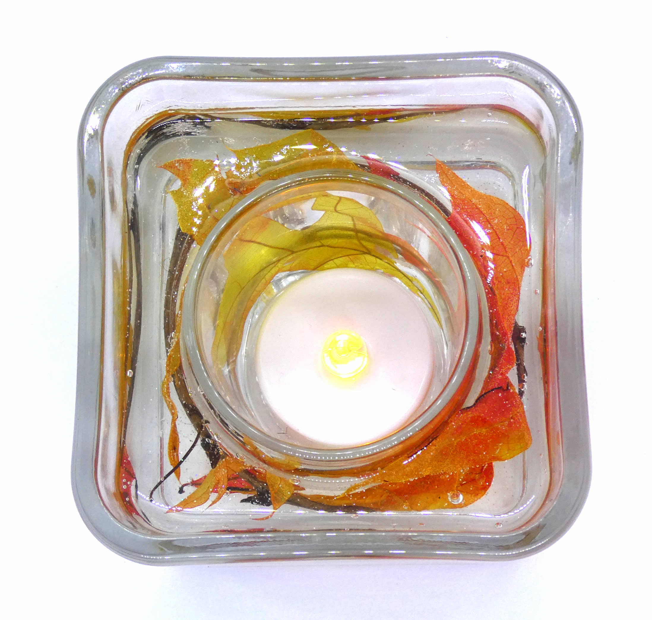 Flameless Fall Leaves Flameless Forever Gel Candle Glass Cube [639] : The Gel  Candle Co, Scented Gel Candles for Sale Retail and Wholesale