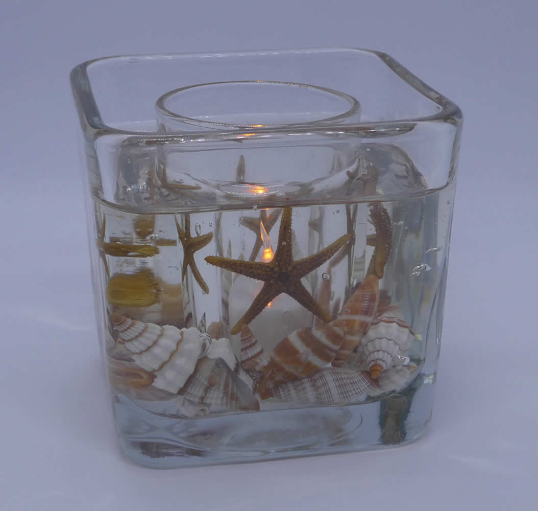 Natural Starfishes Seashells Flameless Forever Candle Glass Cube