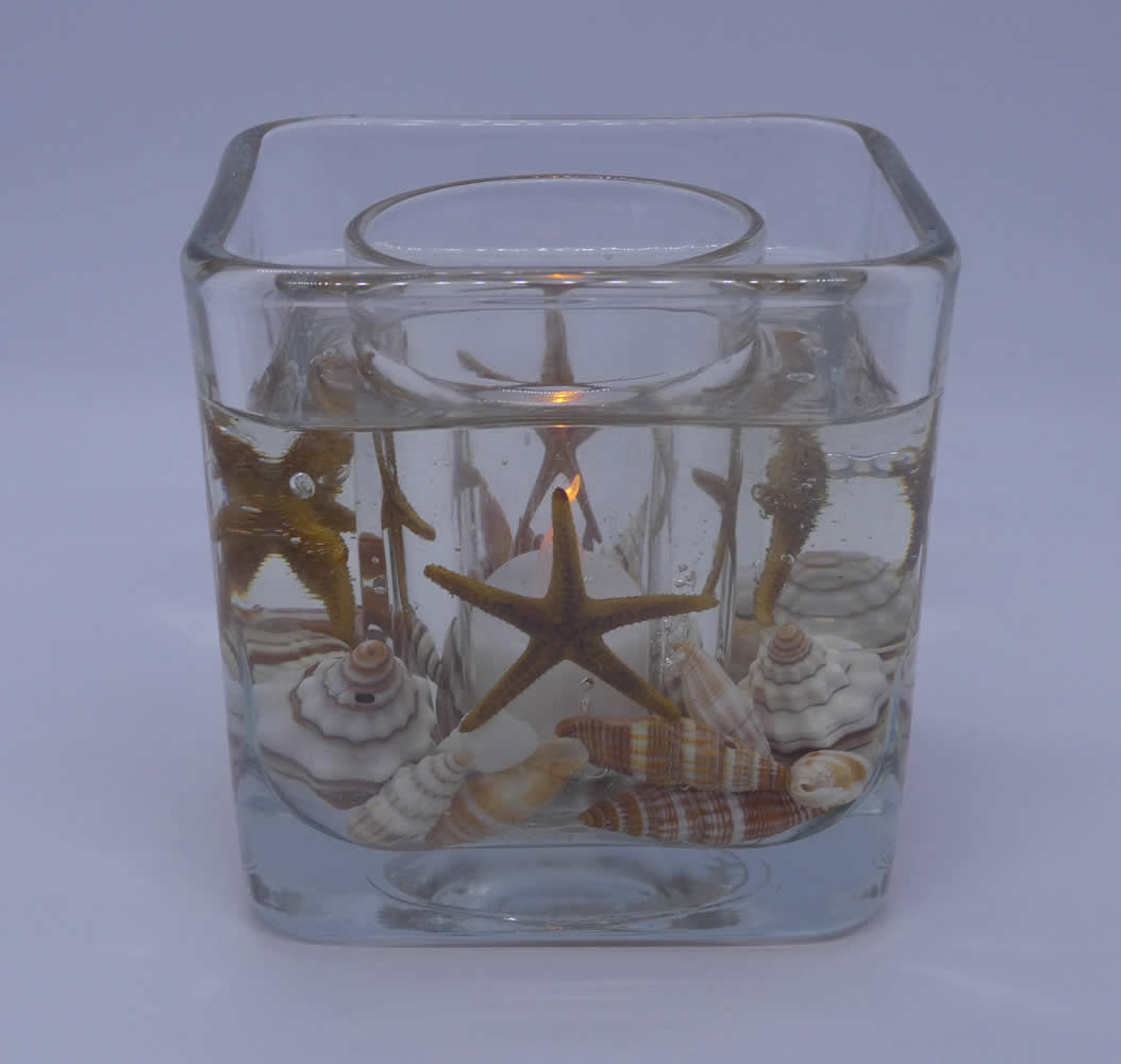 Natural Starfishes Seashells Flameless Forever Candle Glass Cube