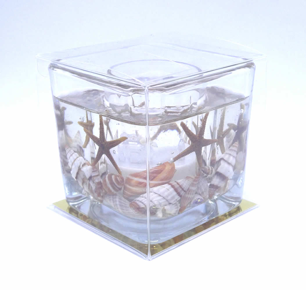 Natural Starfishes Seashells Flameless Forever Candle Glass Cube - Click Image to Close