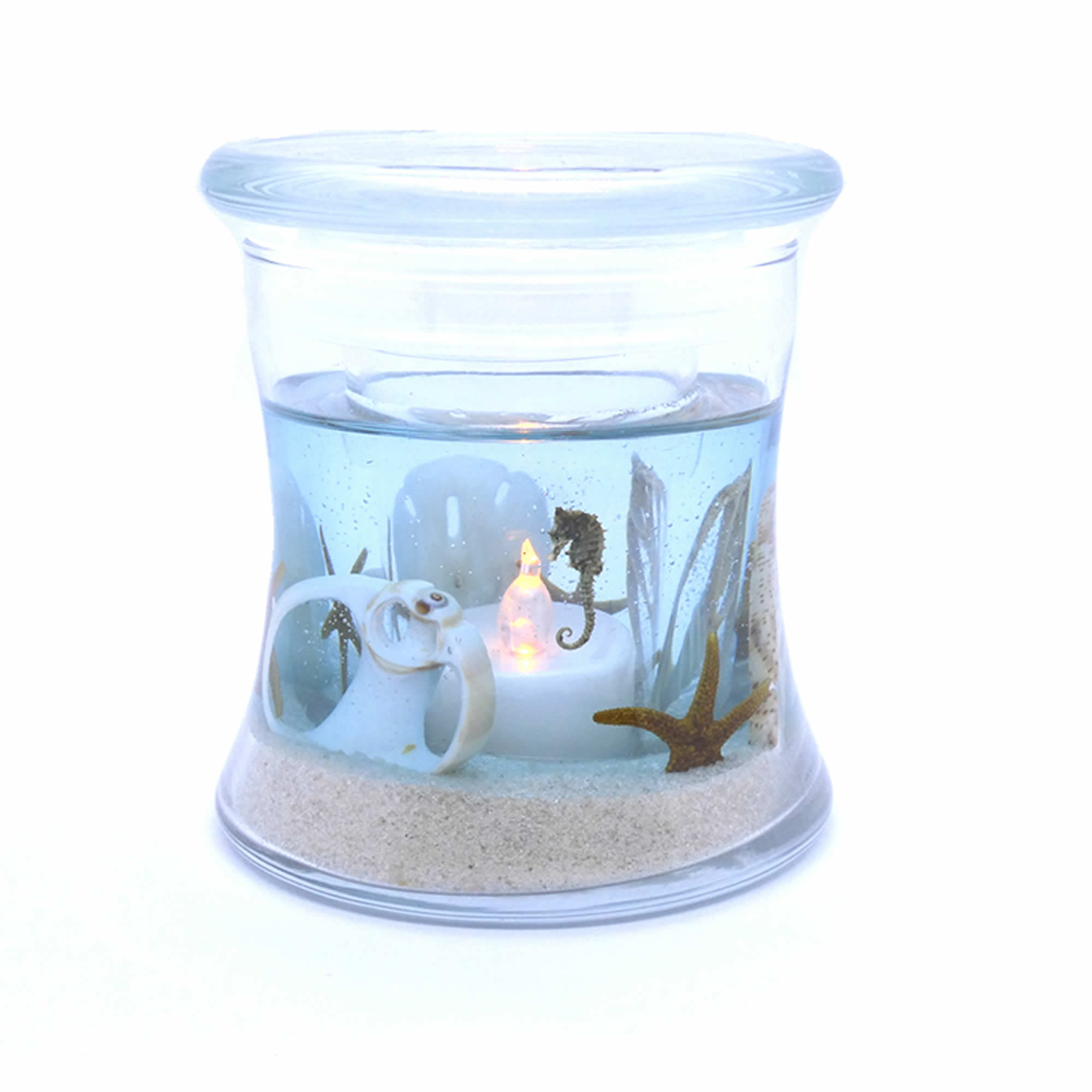 Seahorse Hour Glass Seascape Forever Gel Candle Design - Click Image to Close