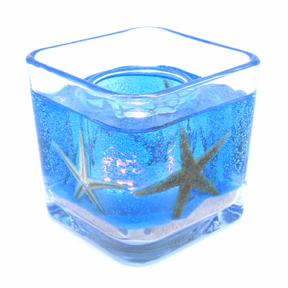 Flameless Ocean Blue Starfish Gel Forever Candle - Cube - Click Image to Close
