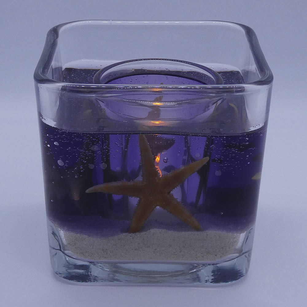 Flameless Ocean.Purple Starfish Gel Forever Candle - Cube - Click Image to Close