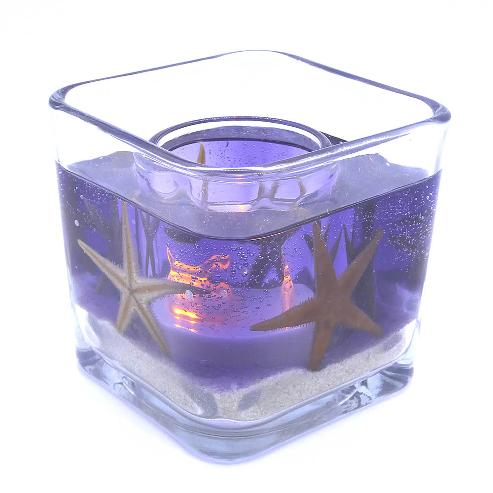 Flameless Ocean.Purple Starfish Gel Forever Candle - Cube - Click Image to Close