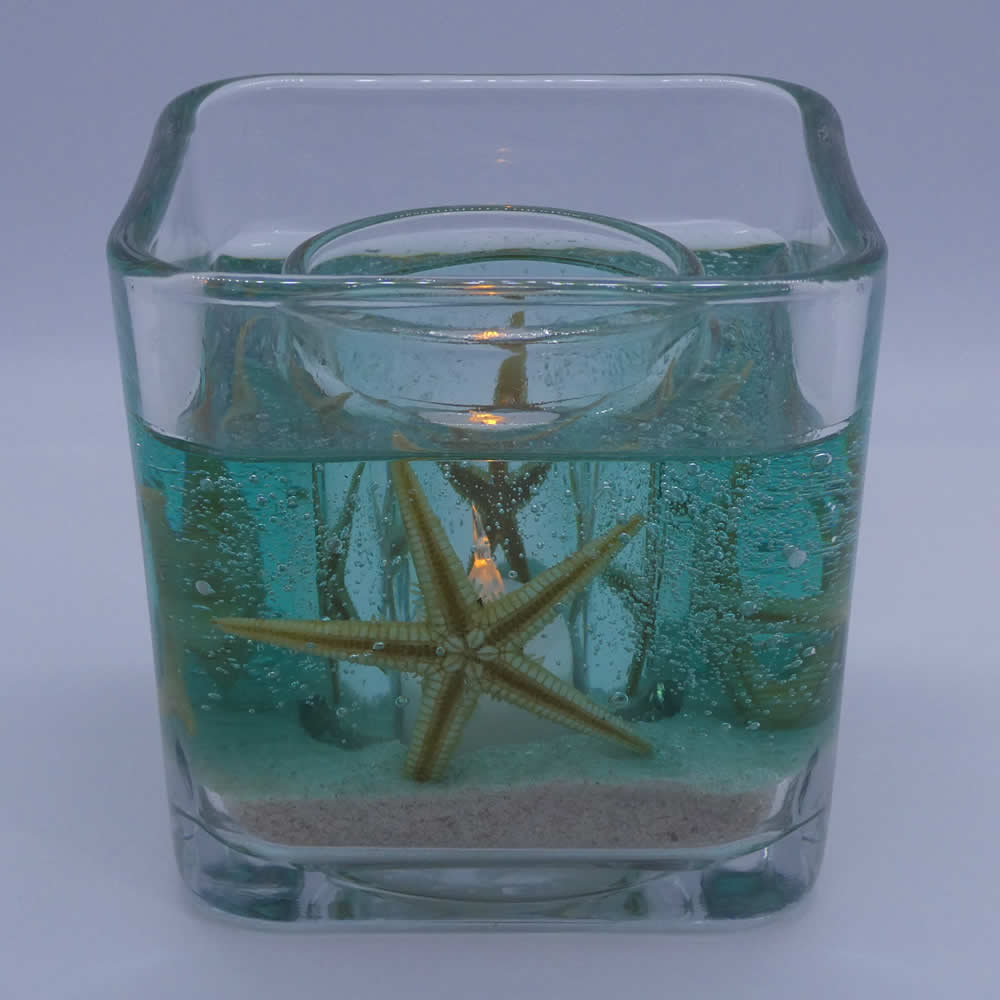 Flameless Ocean Seafoam Green Starfish Gel Forever Candle - Cube