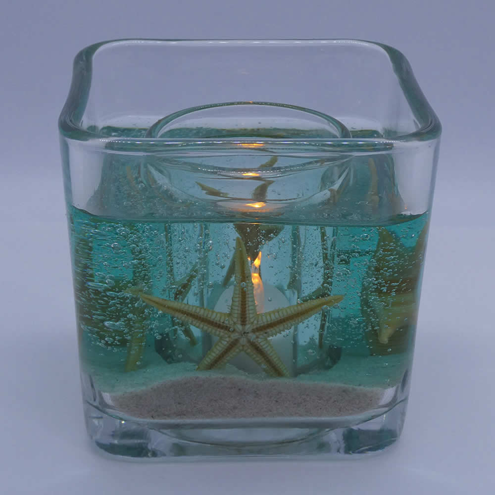 Flameless Ocean Seafoam Green Starfish Gel Forever Candle - Cube