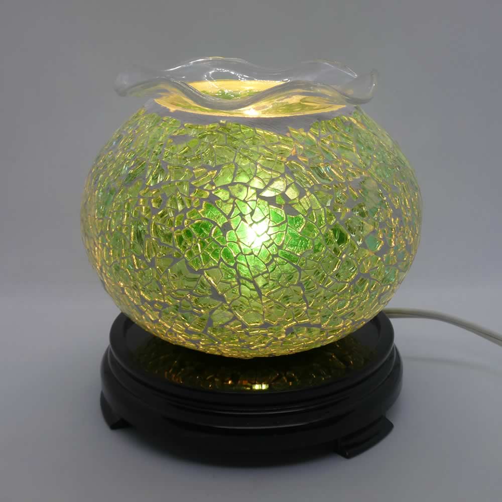 Elegant Cracked Glass Aroma Lamp Warmer - Green Yellow Aqua - Click Image to Close
