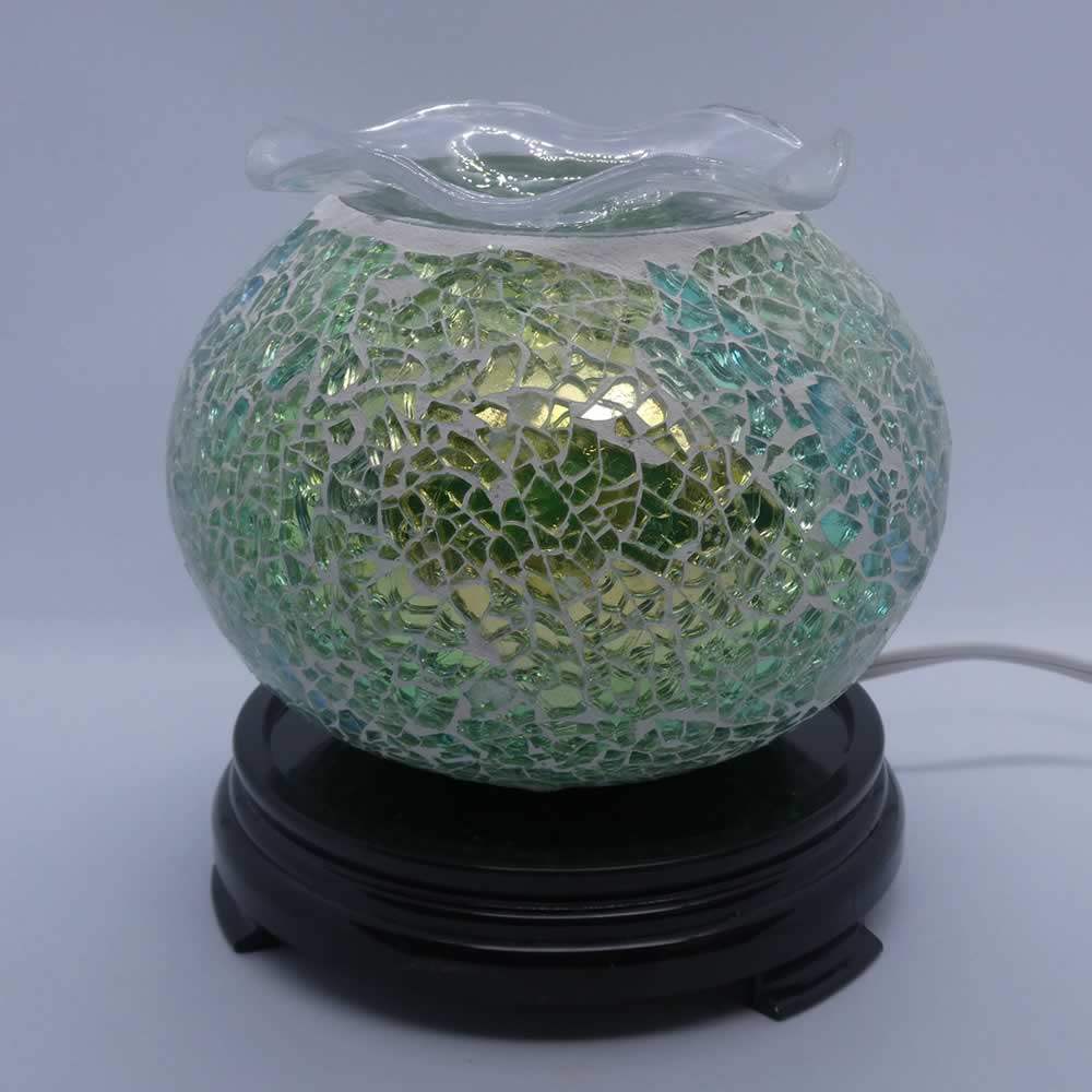 Elegant Cracked Glass Aroma Lamp Warmer - Green Yellow Aqua - Click Image to Close