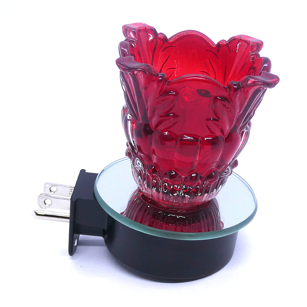Red Floral Leaves Glass Plugin Aroma Warmer Night Light Dimmer