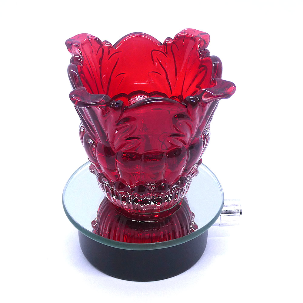 Red Floral Leaves Glass Plugin Aroma Warmer Night Light Dimmer - Click Image to Close