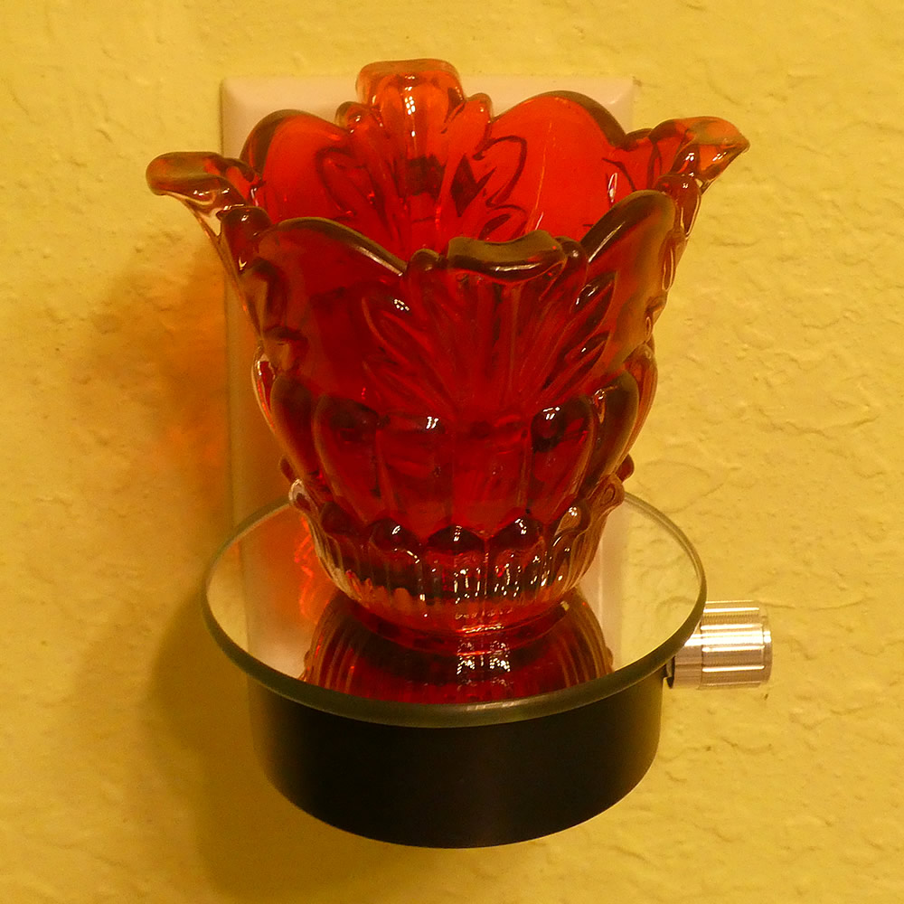 Red Floral Leaves Glass Plugin Aroma Warmer Night Light Dimmer