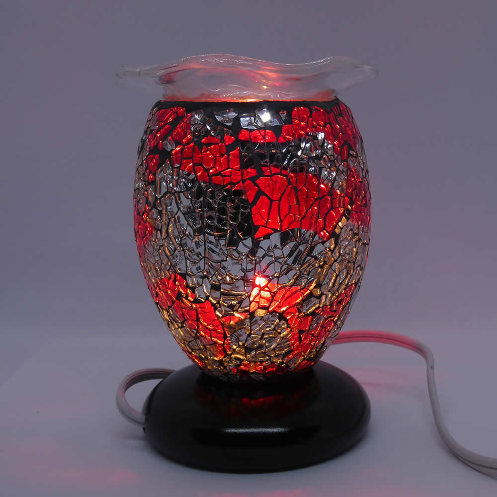 Red Black Silver Cracked Cylinder Dimmable Diffuser Warmer - Click Image to Close