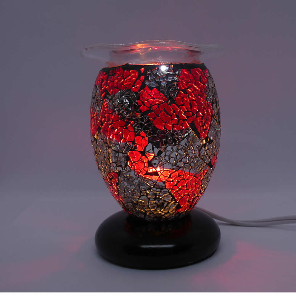 Red Black Silver Cracked Cylinder Dimmable Diffuser Warmer - Click Image to Close