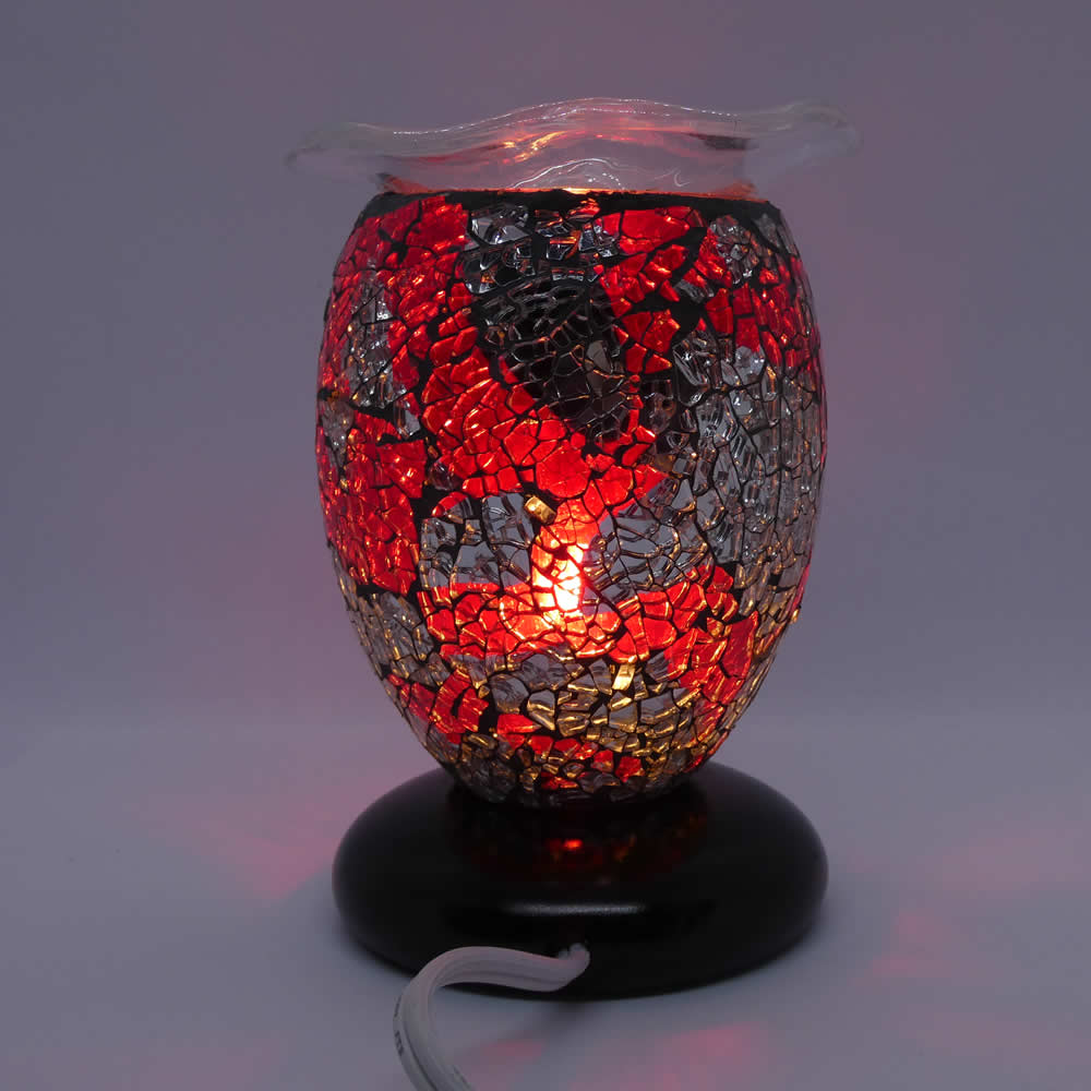 Red Black Silver Cracked Cylinder Dimmable Diffuser Warmer - Click Image to Close