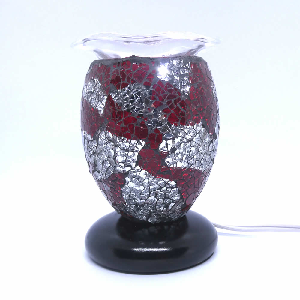 Red Black Silver Cracked Cylinder Dimmable Diffuser Warmer - Click Image to Close