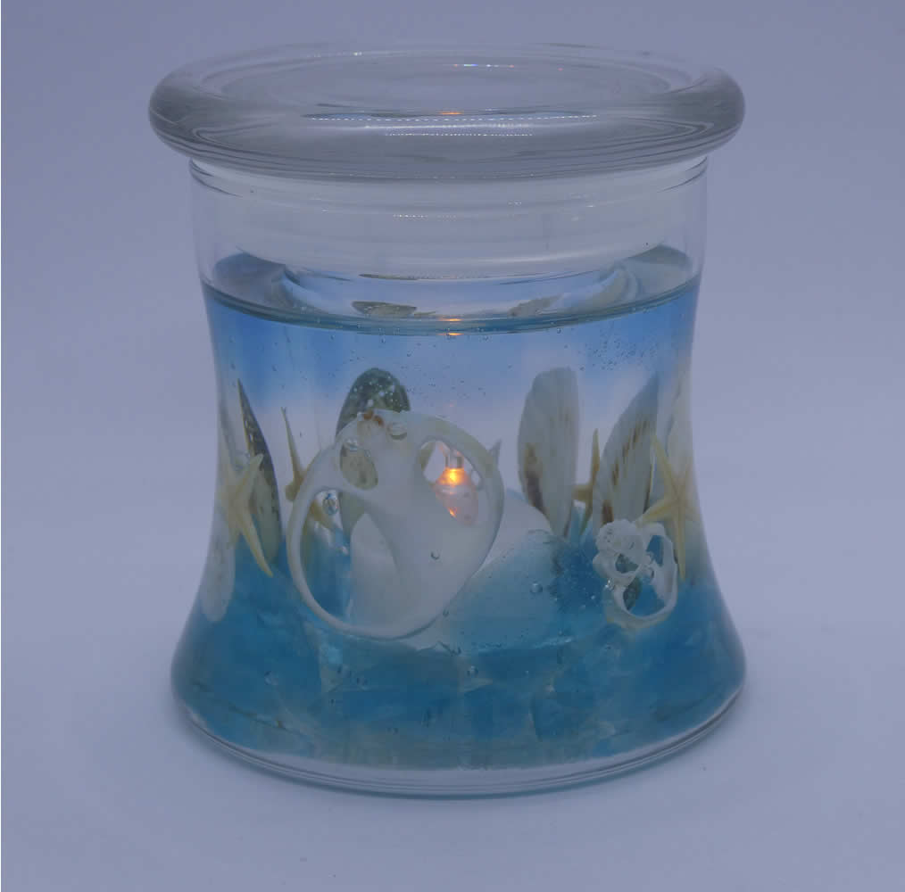 Sea Glass Seascape Hour Glass Flameless Forever Candle w/ LED - Click Image to Close