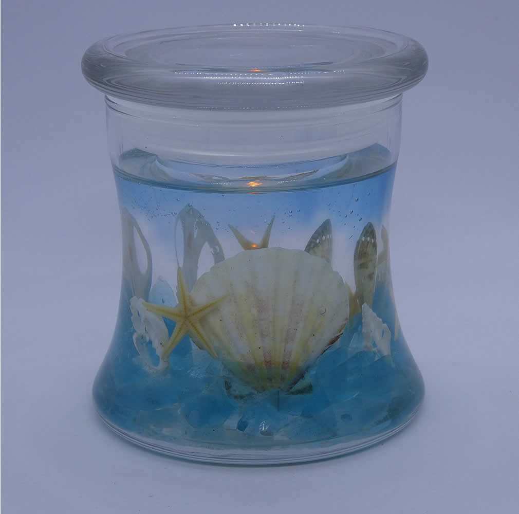Sea Glass Seascape Hour Glass Flameless Forever Candle w/ LED - Click Image to Close